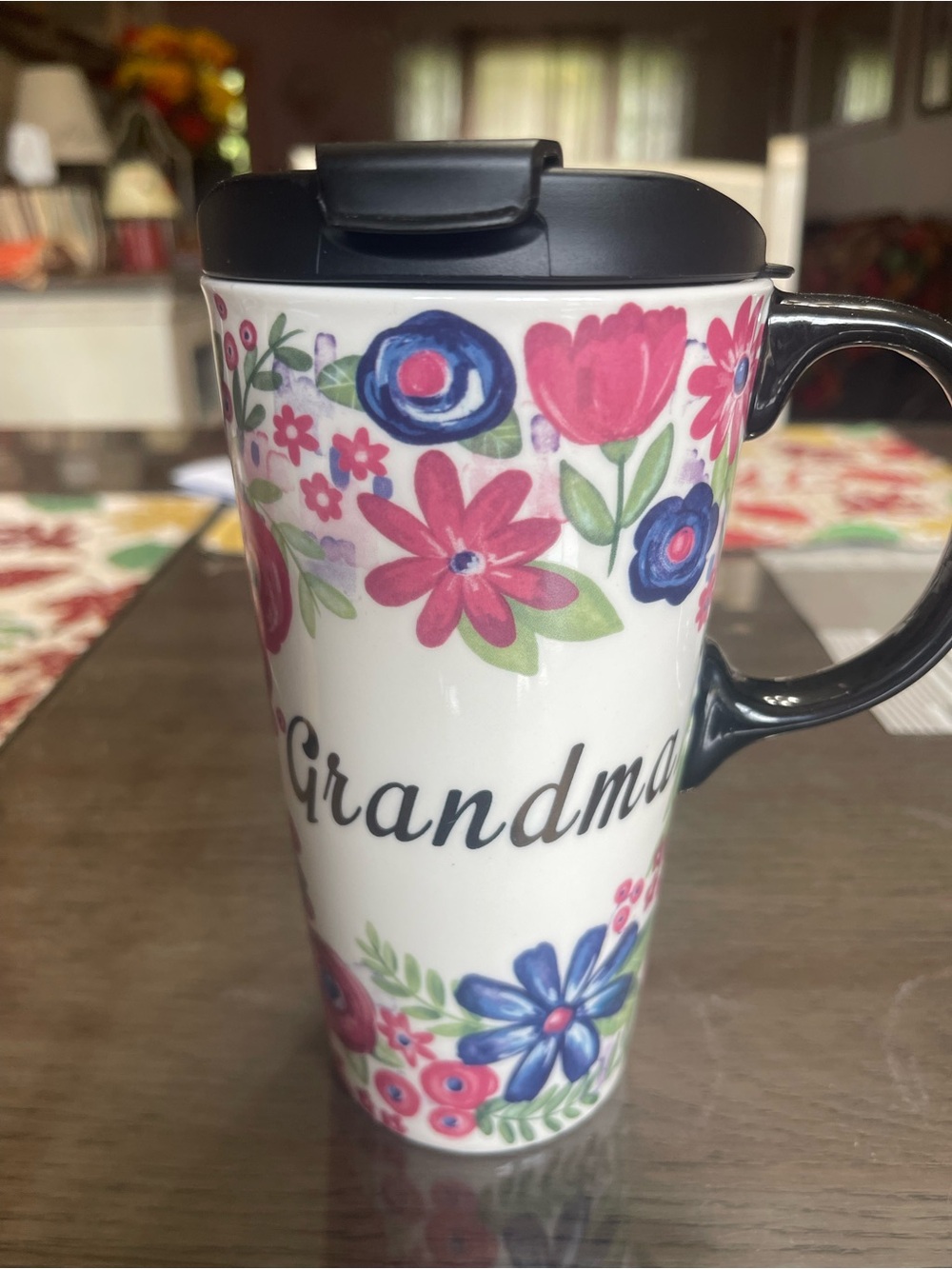 Floral Grandma Insulated Travel Mug - Pink & Blue